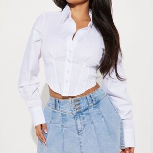 NWT Fashion Nova Cropped White Button-Down Corset Shirt